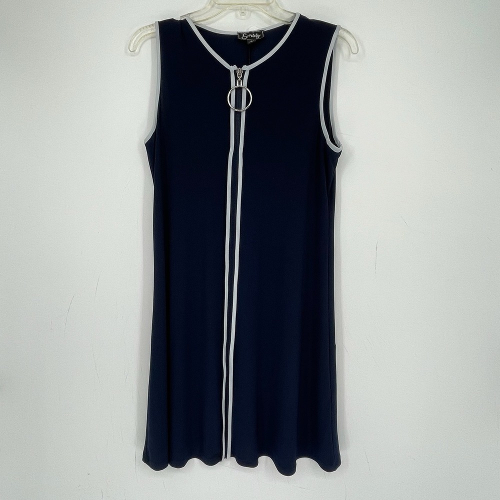 Everlily Women's Navy Blue Ring Zip Front Stretch Sleeveless Mini Dress Size S